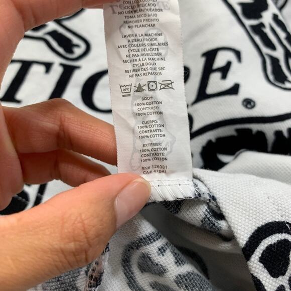 Le Tigre Polo Shirt Mens M White Red Cotton All Over Print Dumont Snap Buttons - Picture 7 of 10